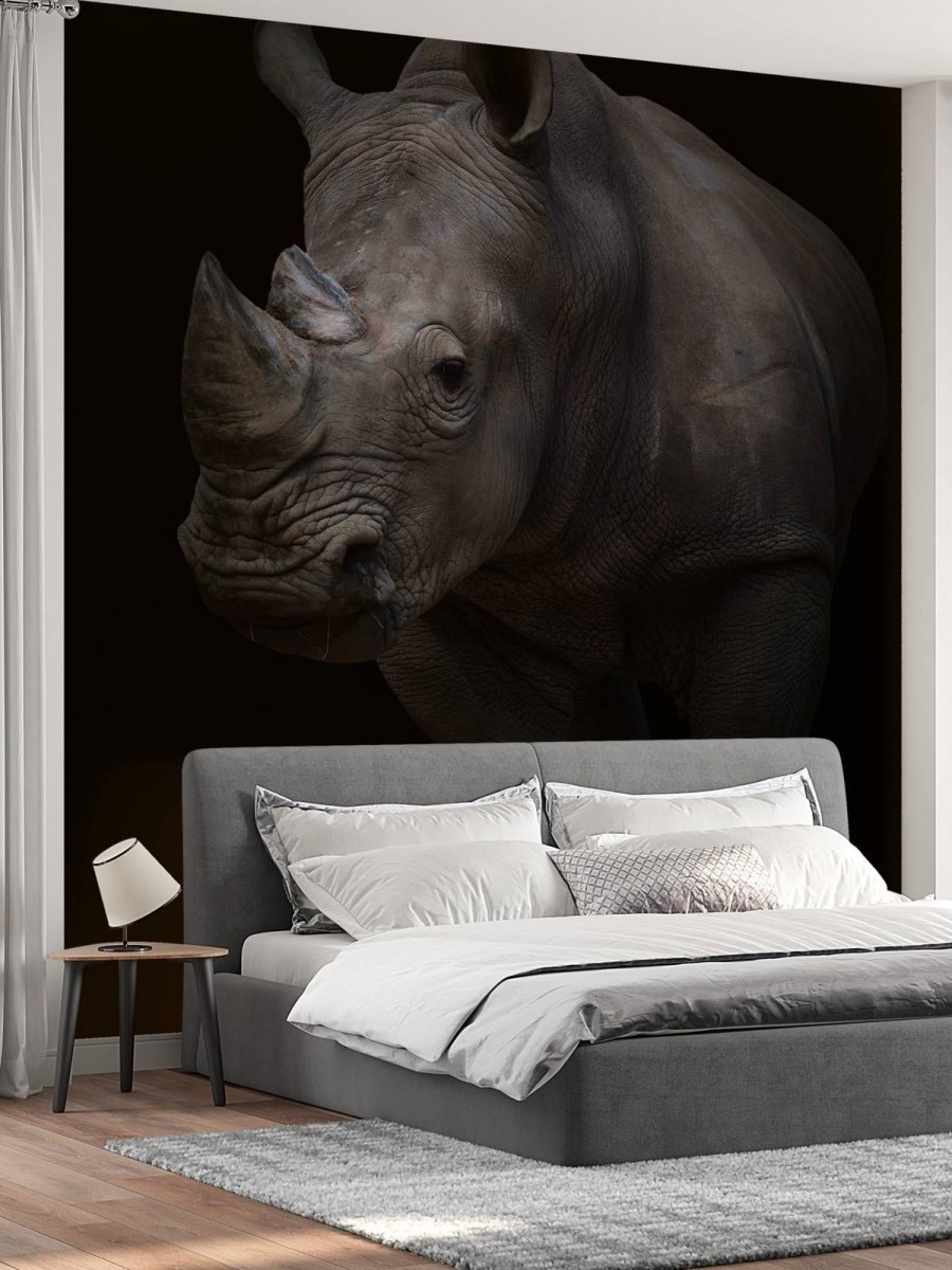 Dieren Wallgroup | Neushoorn Met Een Zwarte Achtergrond Fotobehang