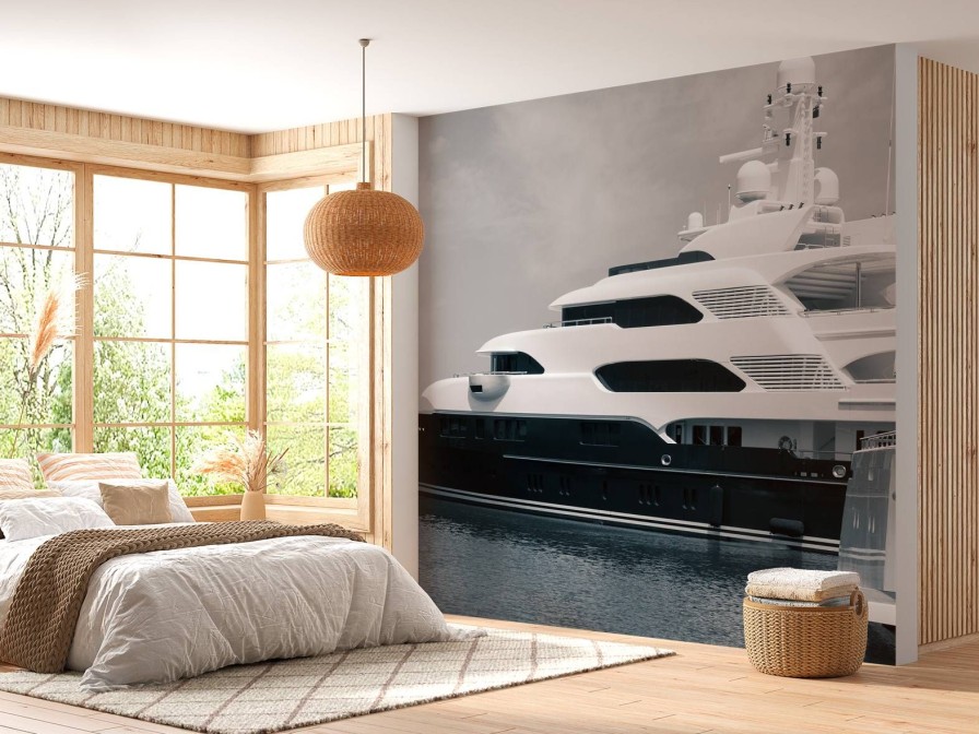 Transport Wallgroup | Grote Jacht In Zwart-Wit Fotobehang