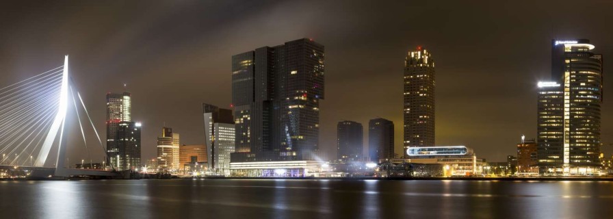 Architectuur Wallgroup | Rotterdam Skyline In De Avond Fotobehang