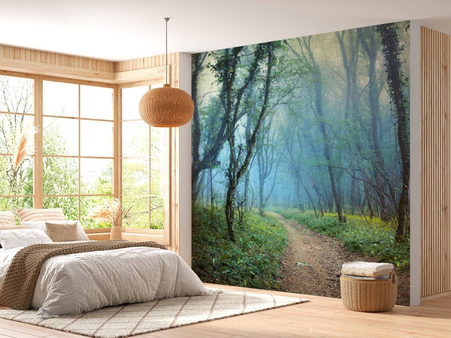 Natuur Wallgroup | Bosweg Met Kronkelbomen Fotobehang