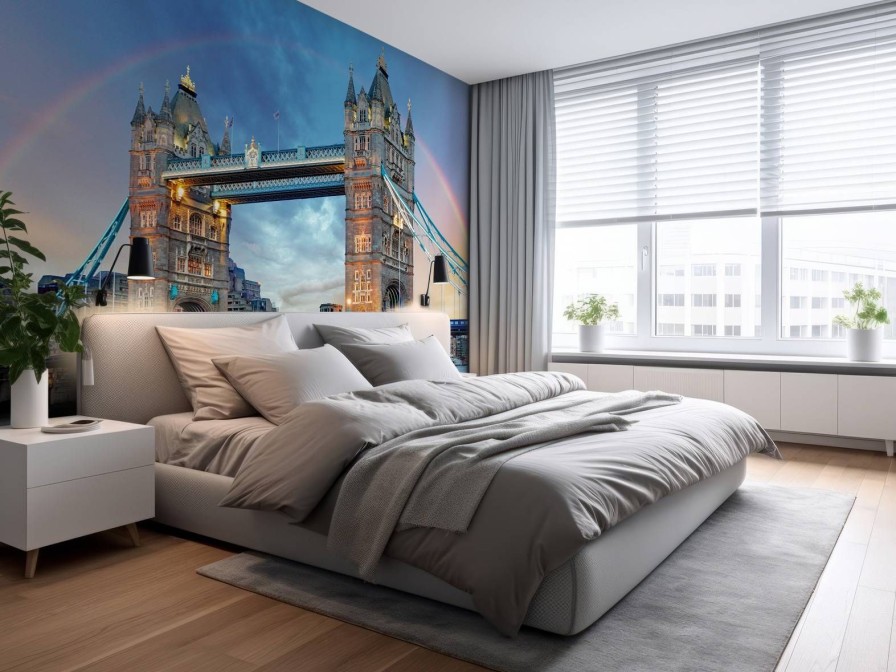 Architectuur Wallgroup | De London Tower Bridge Onder Een Regenboog Fotobehang