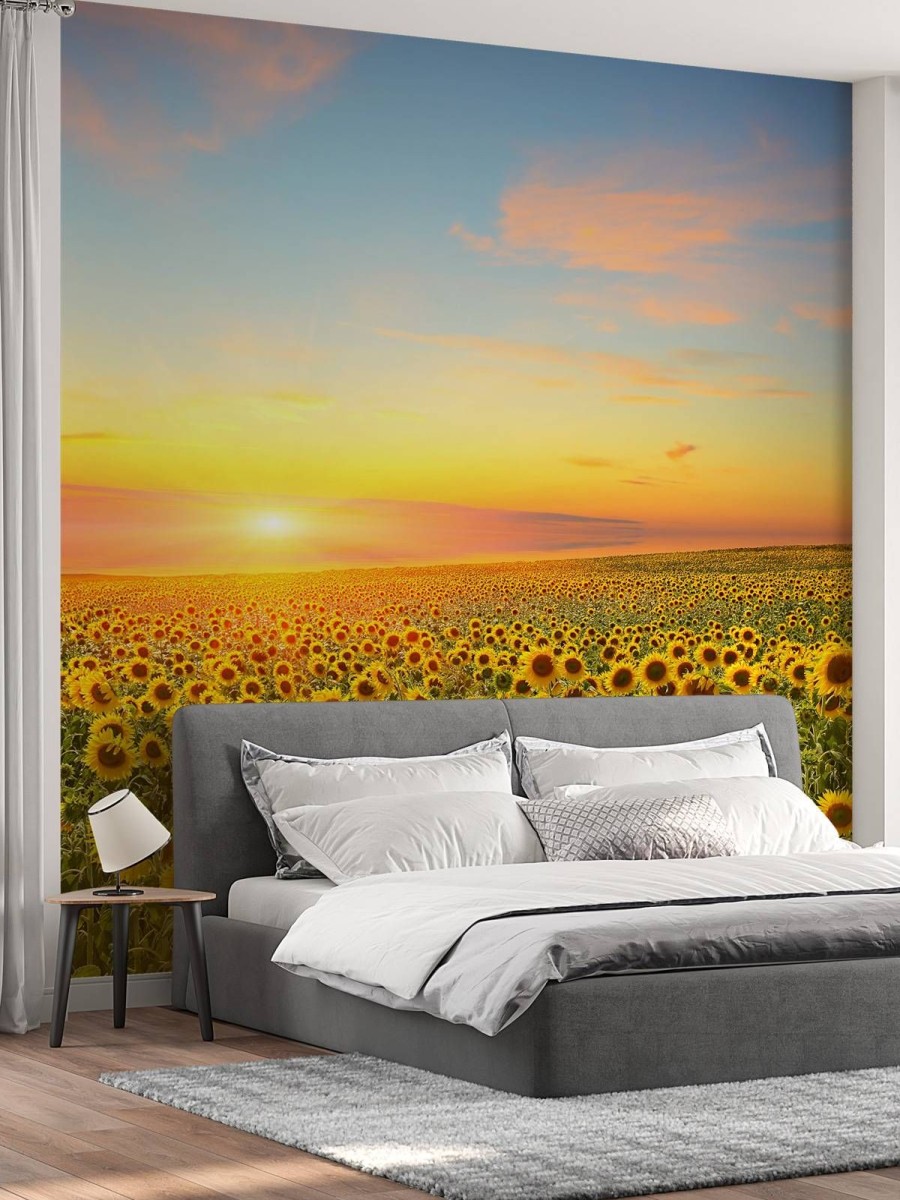 Natuur Wallgroup | Zonnebloemen Bij Zonsondergang Fotobehang