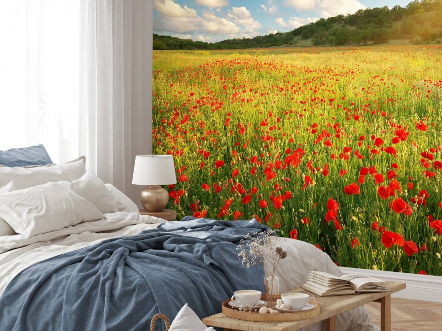 Natuur Wallgroup | Klaprozen Met Zonsondergang Fotobehang