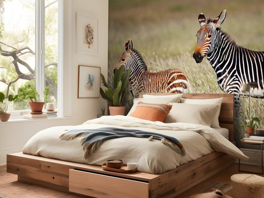 Dieren Wallgroup | Kaapse Bergzebra Met Een Veulentje Fotobehang