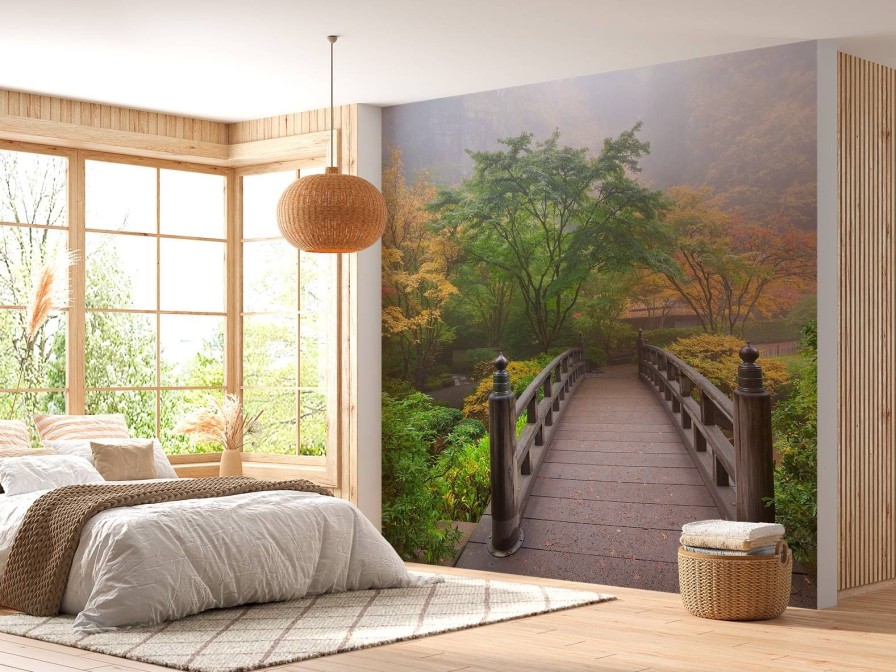 Natuur Wallgroup | Houten Brug In Een Japanse Tuin Fotobehang