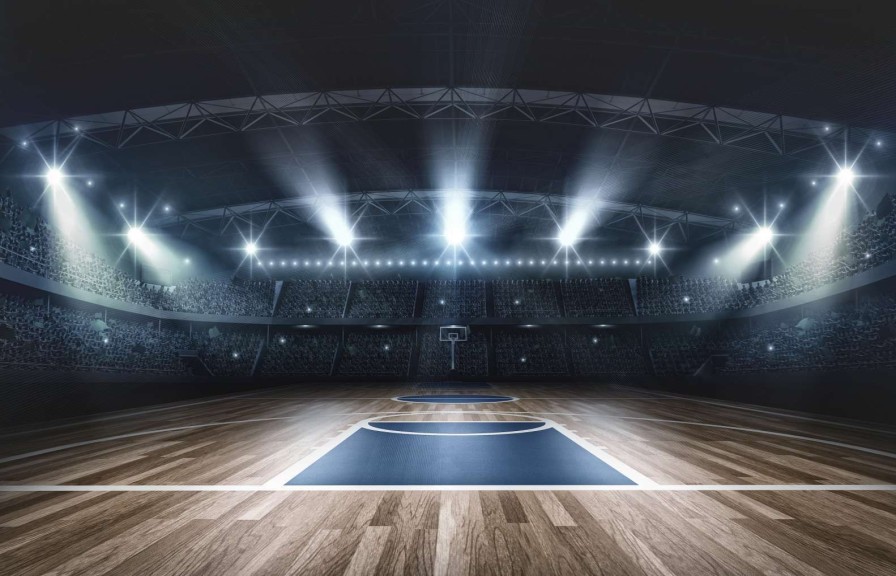 Sport Wallgroup | Basketbal Arena Met Een Houten Vloer Fotobehang