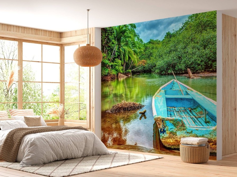 Landschap Wallgroup | Oude Boot In Een Tropische Rivier Fotobehang