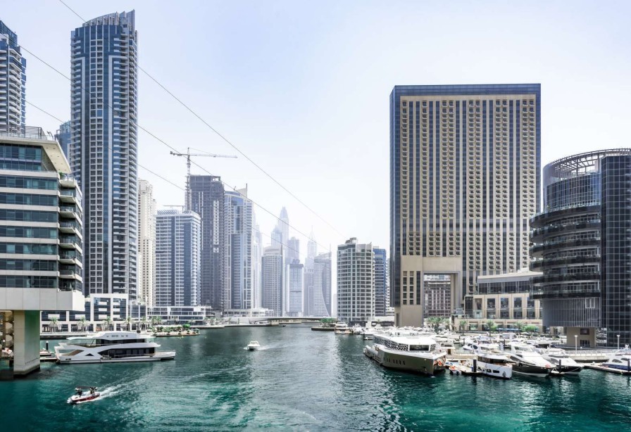 Architectuur Wallgroup | Boten In Dubai Marina Fotobehang