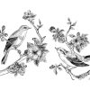 Natuur Wallgroup | Tekening Van Vogels Op Een Tak Met Appelbloesems Fotobehang