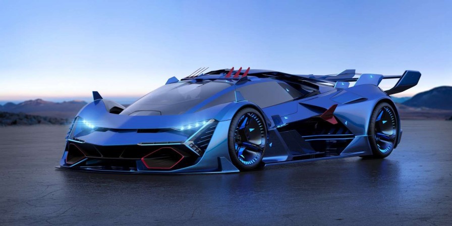 Transport Wallgroup | Blauwe Hypercar In 3D Fotobehang