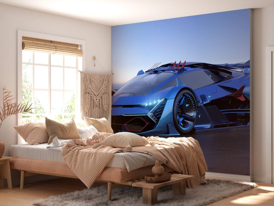 Transport Wallgroup | Blauwe Hypercar In 3D Fotobehang