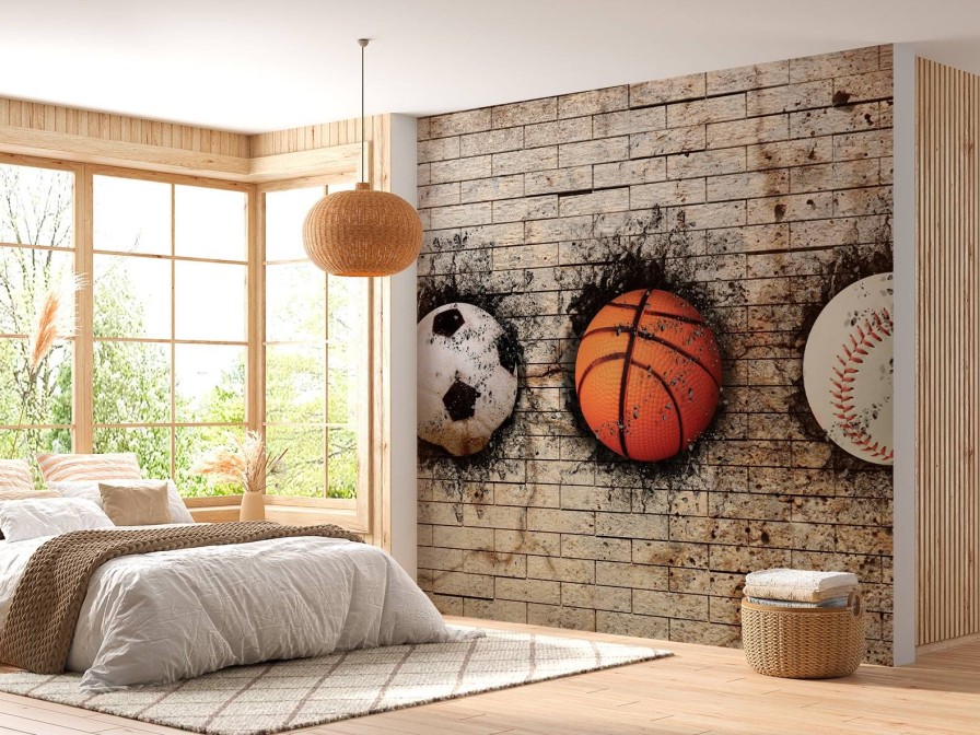 Sport Wallgroup | Sportballen In Een Muur Fotobehang