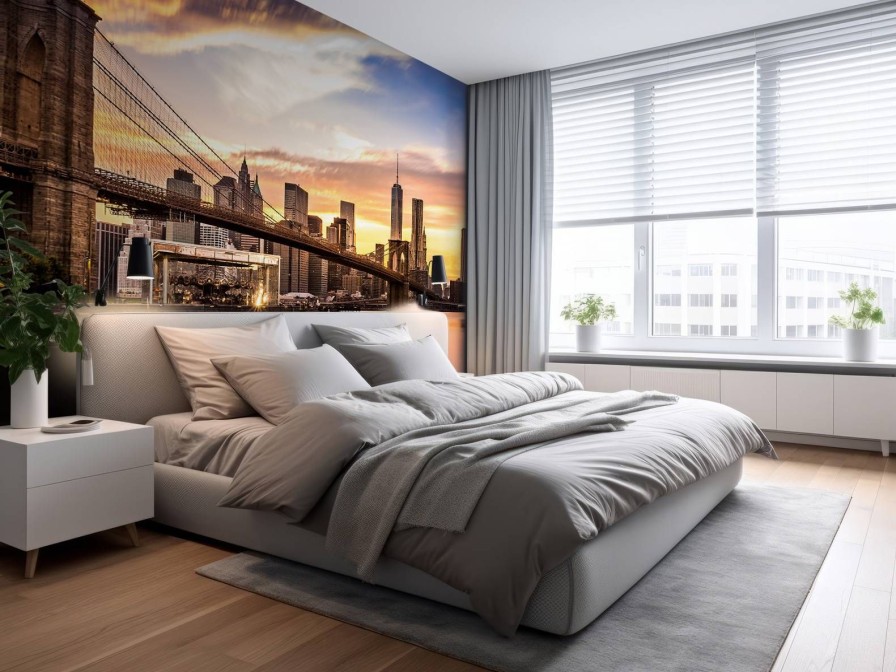 Architectuur Wallgroup | Brooklyn Bridge Bij Zonsondergang Fotobehang