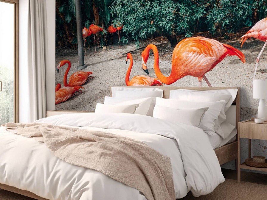 Dieren Wallgroup | Flamingo'S Op Een Caribisch Eiland Fotobehang