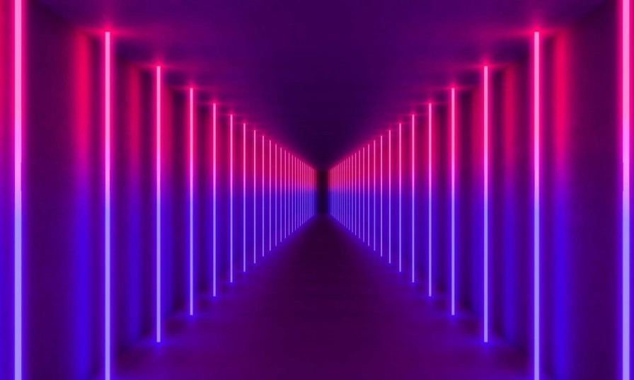 3D Wallgroup | Rood-Paarse Neon Verlichte Gang Fotobehang