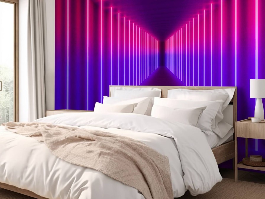 3D Wallgroup | Rood-Paarse Neon Verlichte Gang Fotobehang