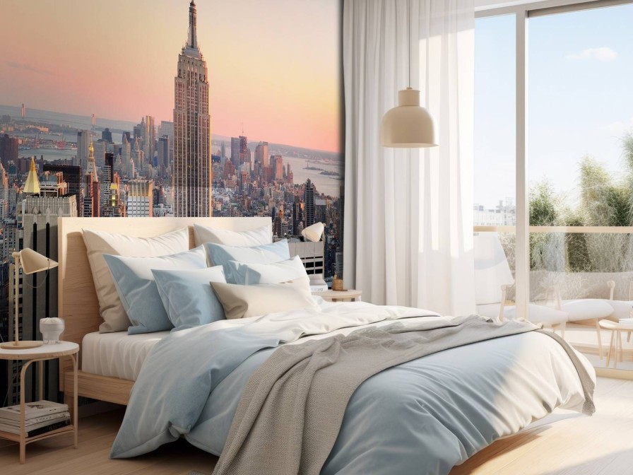 Architectuur Wallgroup | De Skyline Van New York Bij Zonsondergang Fotobehang