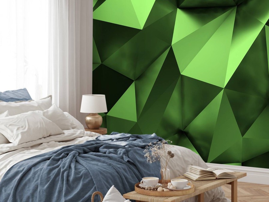 3D Wallgroup | Groen Veelhoekig Geometrisch Oppervlak Fotobehang