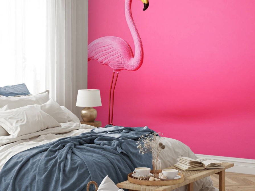 Dieren Wallgroup | Flamingo Van Kunstof Met Een Roze Achtergrond Fotobehang