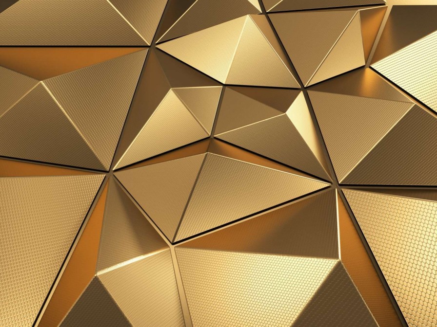 3D Wallgroup | Gouden Veelhoekig Geometrisch Oppervlak Fotobehang