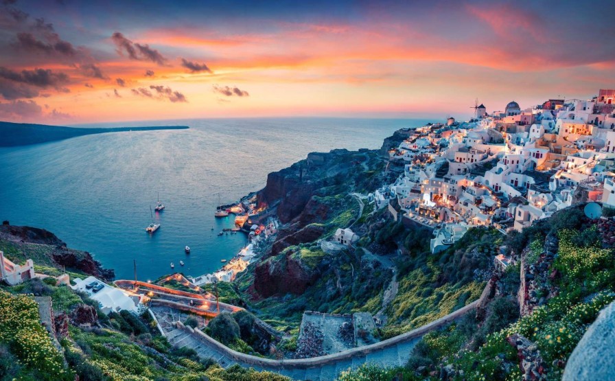 Landschap Wallgroup | Zonsondergang Op Santorini Fotobehang