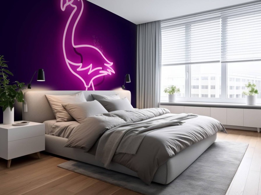 Dieren Wallgroup | Flamingo Neon Pictogram Fotobehang