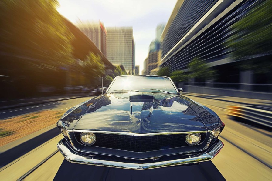 Transport Wallgroup | Donkerblauwe Amerikaanse Muscle Car Fotobehang