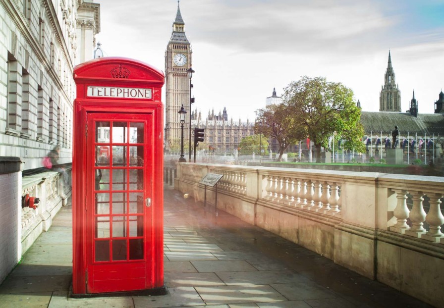 Architectuur Wallgroup | Rode Telefoon Cabine Met De Big Ben Op De Achtergrond Fotobehang