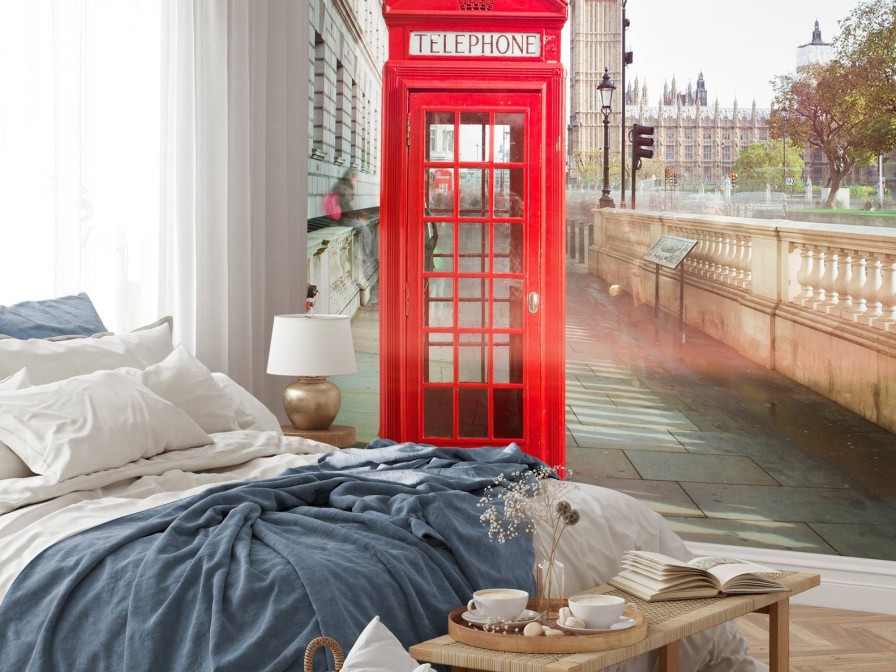 Architectuur Wallgroup | Rode Telefoon Cabine Met De Big Ben Op De Achtergrond Fotobehang