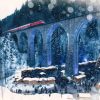 Landschap Wallgroup | Rode Trein Boven Een Kerstmarkt Fotobehang