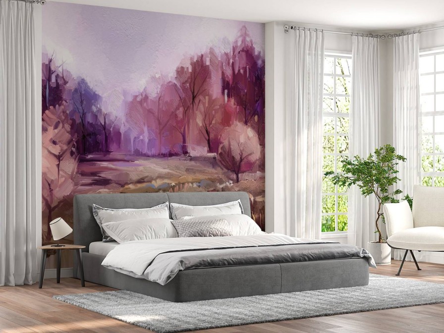 Kunst Wallgroup | Olieverfschilderij Van Een Prachtig Kleurrijk Landschap Fotobehang