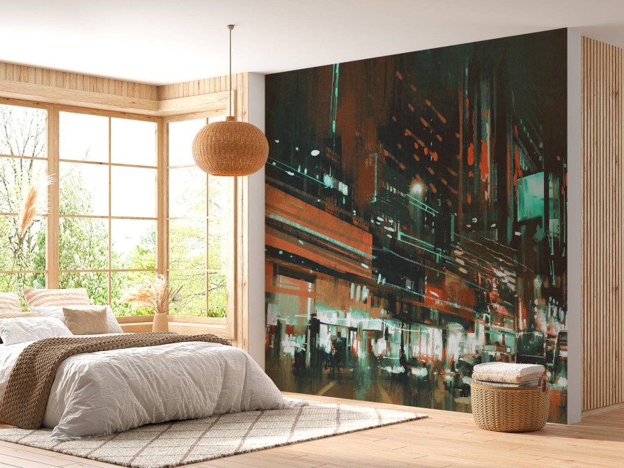 Architectuur Wallgroup | Schilderij Van Een Drukke Stad Fotobehang