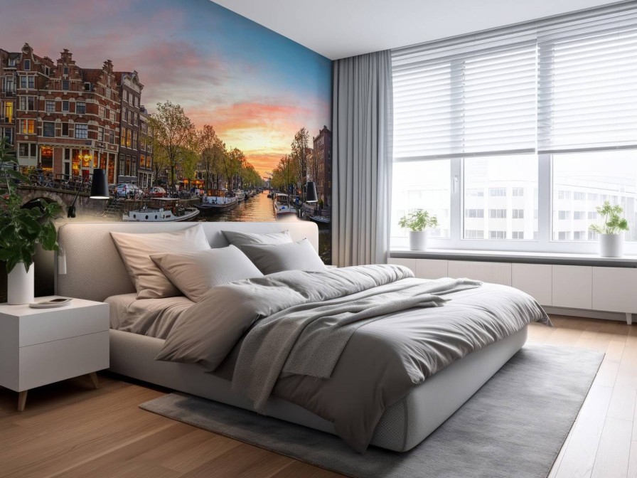 Architectuur Wallgroup | Zonsondergang In Amsterdam Fotobehang