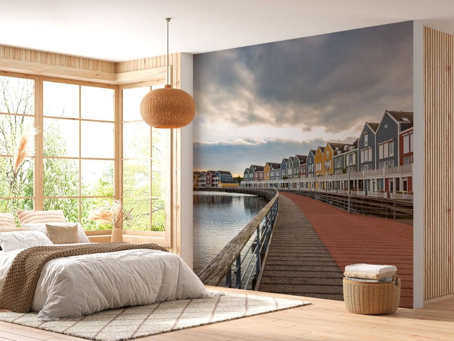 Architectuur Wallgroup | Kleurrijke Huizen In Houten Fotobehang