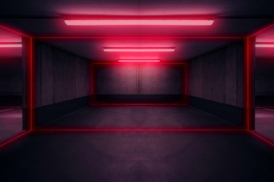 3D Wallgroup | Neon Verlichte Parkeergarage Fotobehang